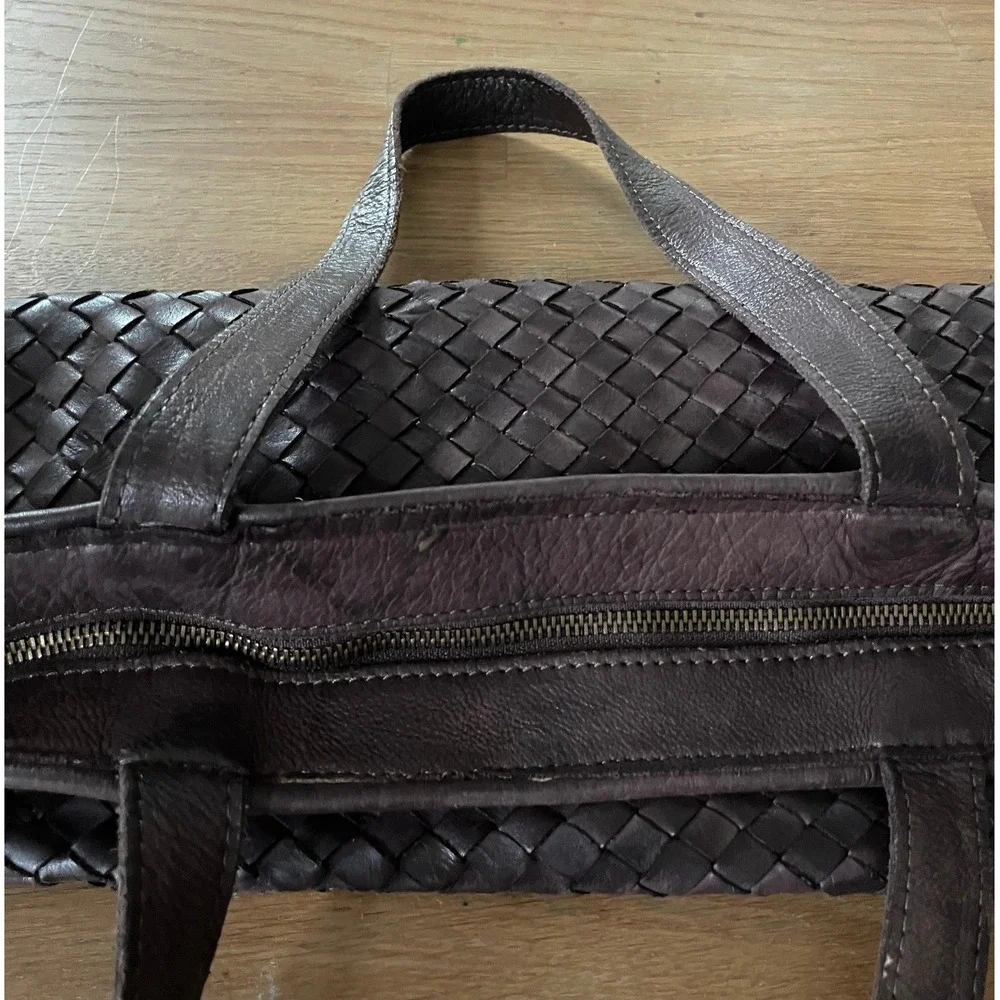 Valentina Made in Italy Woven Brown 100% Leather Bag Convertible Tote Crossbody
